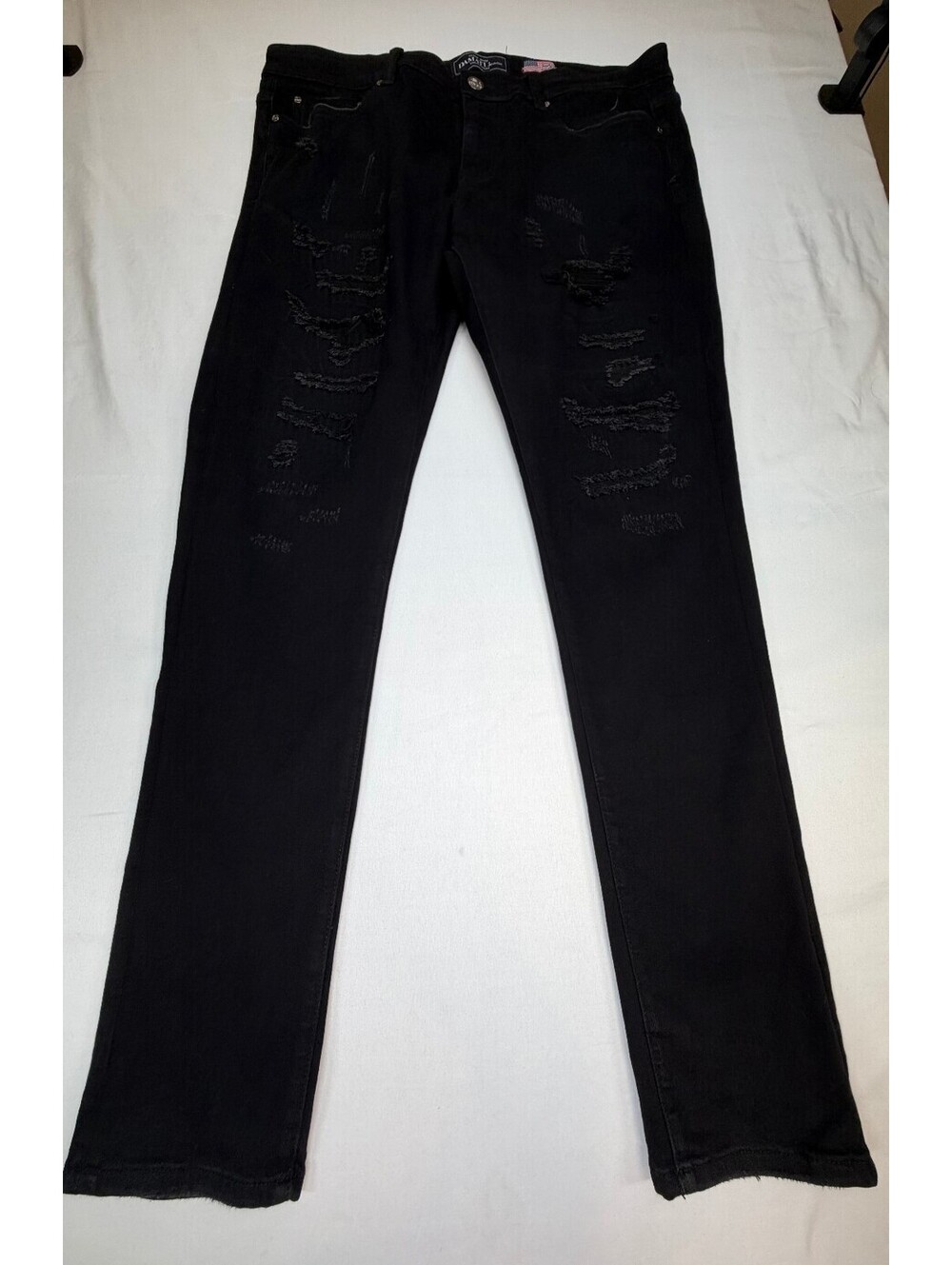 Damati Jeans Men's Skinny Jeans Distressed Mid Rise Solid Denim Size 38 Black